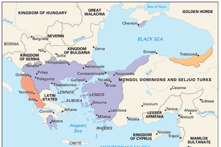 Kekaisaran Bizantium: Sisa-sisa Kekaisaran Bizantium pada 1265.