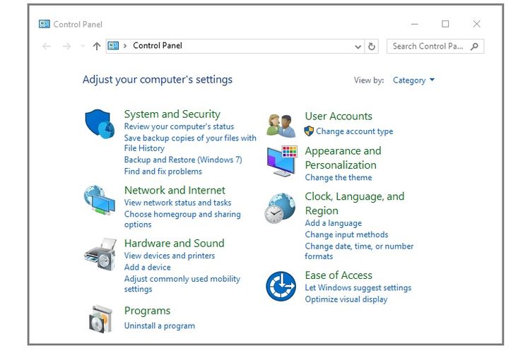 Halaman Control Panel di Windows