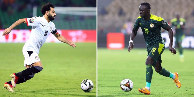 Foto kolase dua peneyrang Liverpool, Mo Salah dan Sadio Mane, yang akan bersua di final Piala Afrika 2021.