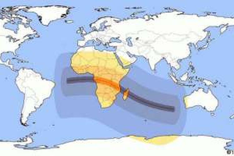 Ilustrasi daerah yang akan mengalami gerhana matahari cincin di Afrika