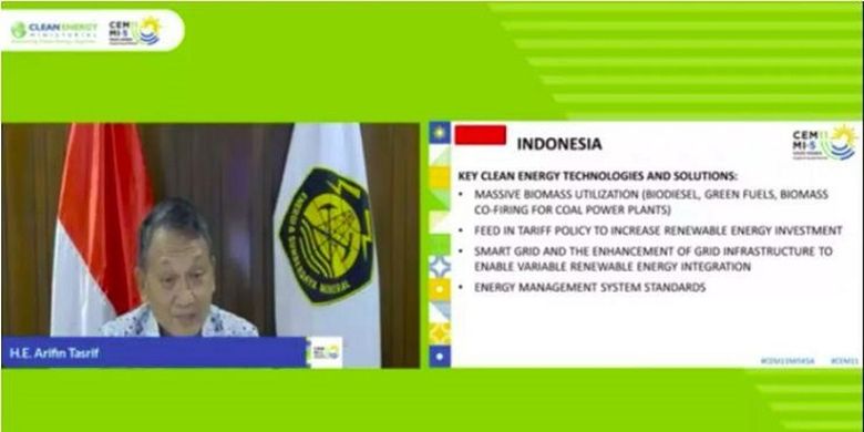 Menteri ESDM Arifin Tasrif, saat menghadiri The 11th CEM Meeting (CEM11) and The 5th Mission Innovation (MI-5) secara virtual, Selasa (22/9/2020).