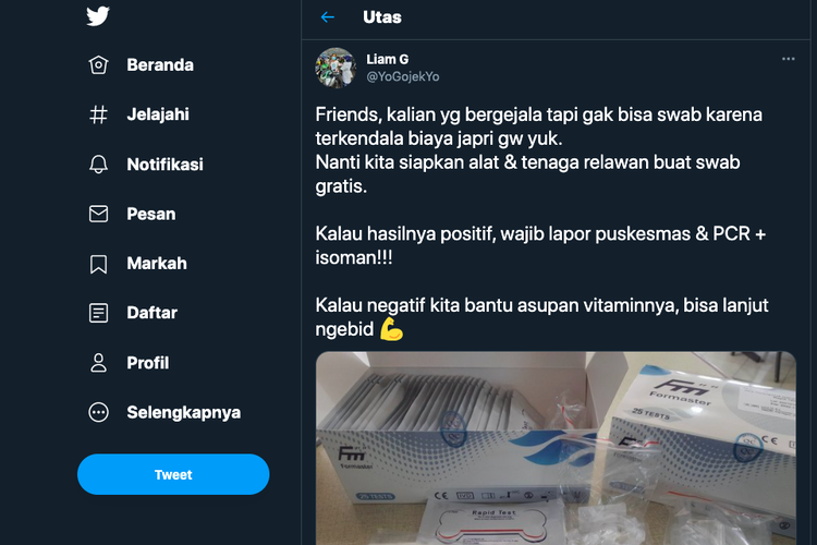 Unggahan pengumuman tes Covid-19 gratis bagi ojol