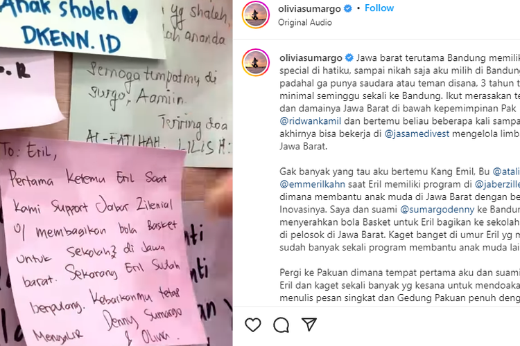 Pesan Olivia Allan Sumargo untuk mendiang Eril.