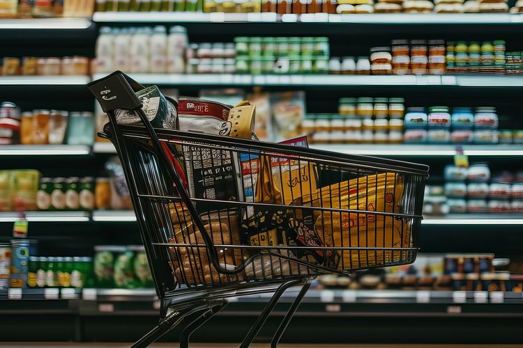 Ilustrasi belanja, belanja di supermarket. 