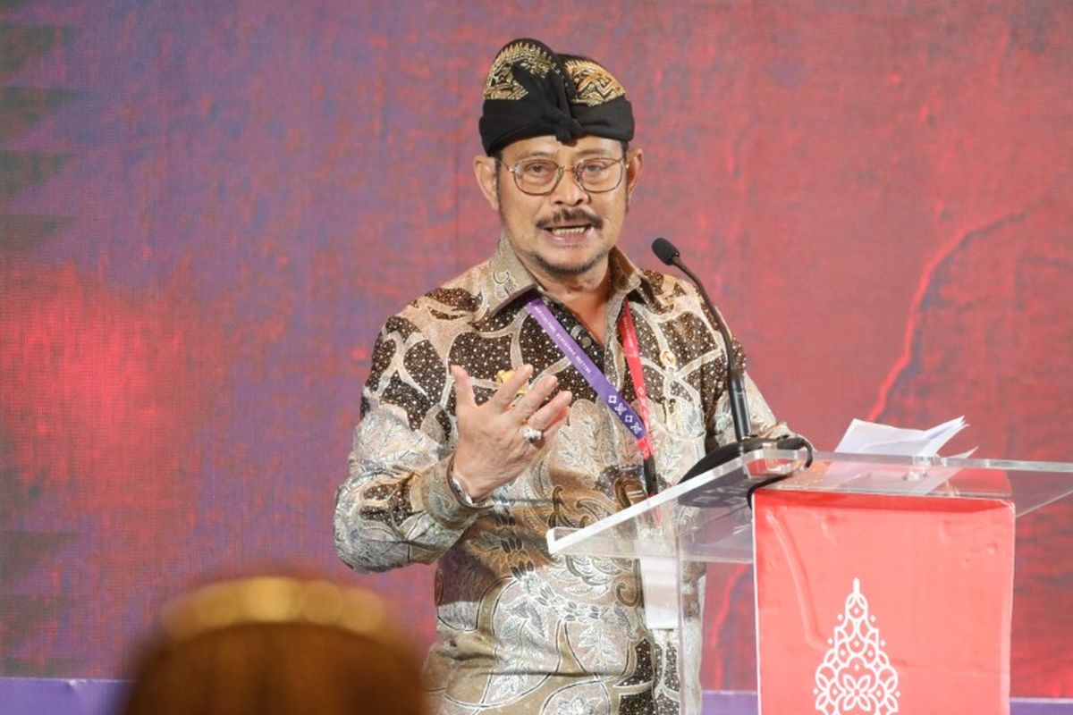 Menteri Pertanian RI Syahrul Yasin Limpo (SYL) secara resmi membuka kegiatan Global Forum sebagai awal dari rangkaian kegiatan Agriculture Ministers Meeting (AMM) G20 Indonesia, di Hotel Intercontinental Jimbaran Bali pada Selasa (27/09/2022).