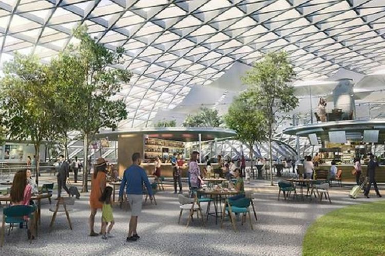 Pusat makanan dan minuman Canopy Park di Jewel, Bandara Changi, Singapura.