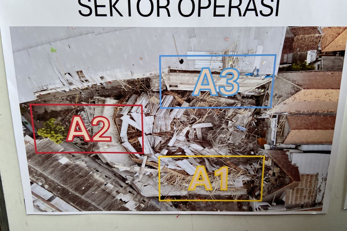 Kondisi mushala Ponpes Al Khoziny Sidoarjo yang runtuh pada Jumat (29/9/2025).