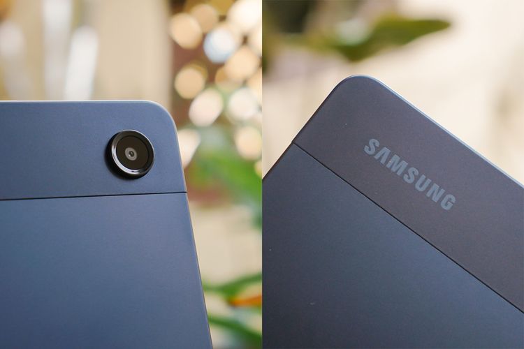 Kamera belakang Samsung Galaxy Tab A9 Plus 5G beresolusi 8 MP. Terdapat logo Samsung di bagian belakang