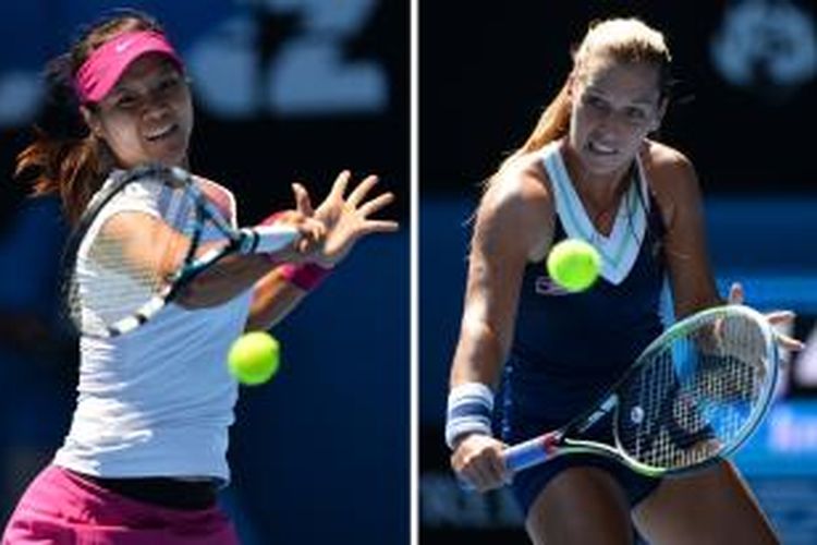 Petenis China, Li Na (kiri) dan petenis Slovakia, Dominika Cibulkova akan saling berhadapan di final Australian Open, Sabtu (25/01/2014).