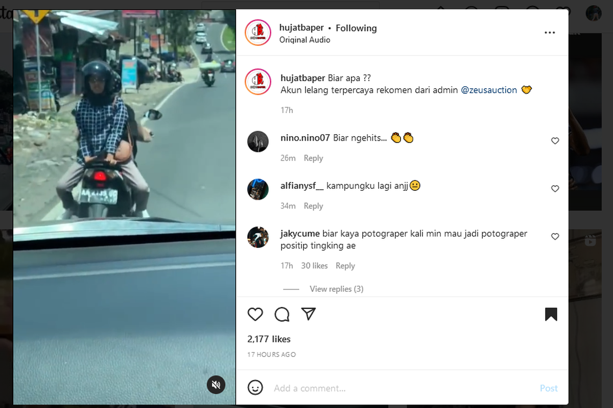 Pembonceng motor hadap ke belakang