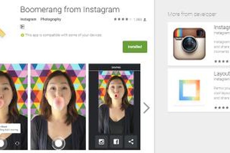 Aplikasi Boomerang dari Instagram di Google Play Store.