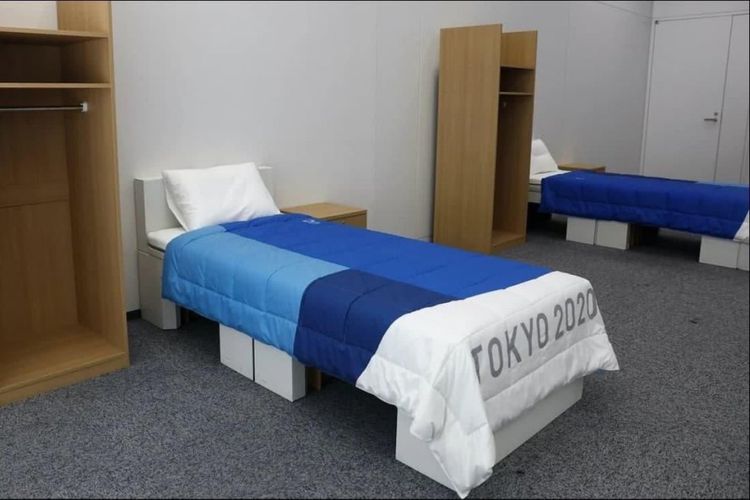 Tempat tidur atlet di Tokyo Olympic Village yang terbuat dari bahan kardus
