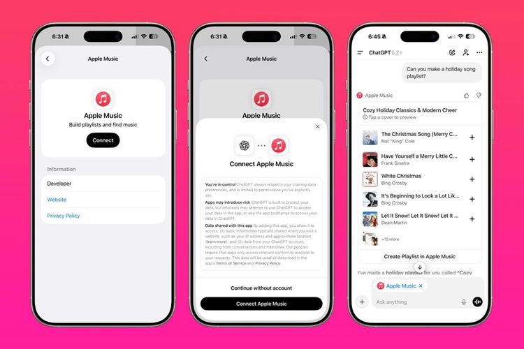 Ilustrasi cara menghubungkan Apple Music ke ChatGPT
