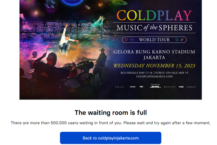 Tangkapan layar laman pembelian tiket konser Coldplay.