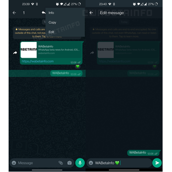 Ilustrasi tampilan tombol edit pesan di WhatsApp.