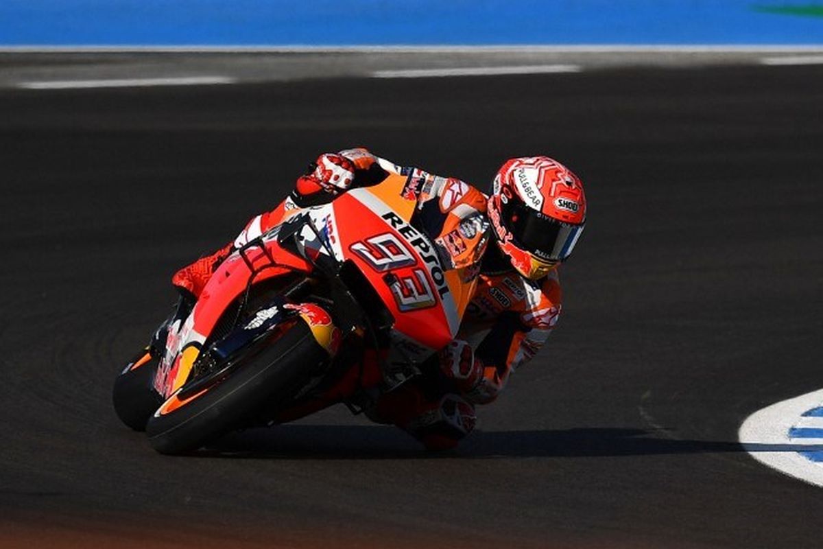 Marc Marquez saat latihan bebas GP Spanyol di Sirkuit Jerez, 3 Mei 2019. 