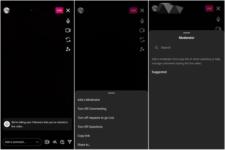 Cara menunjuk orang sebagai moderator saat Live Instagram.