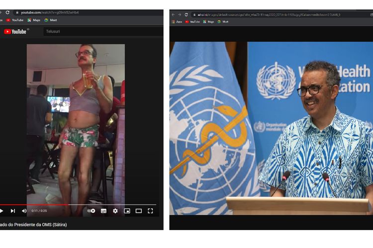 Perbandingan foto Direktur Jenderal WHO Tedros Adhanom Ghebreyesus, dengan pria dalam video hoaks yang beredar.