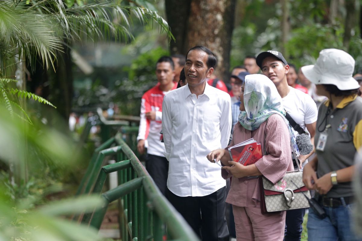 Presiden Republik Indonesia, Joko Widodo beserta istri serta dua anaknya berlibur ke Kebun Binatang Ragunan, Jakarta, Kamis (29/6/2017). Dalam liburannya ini Joko Widodo dan keluarga terlihat menyambangi Pusat Primata Schmutzer. KOMPAS IMAGES/KRISTIANTO PURNOMO