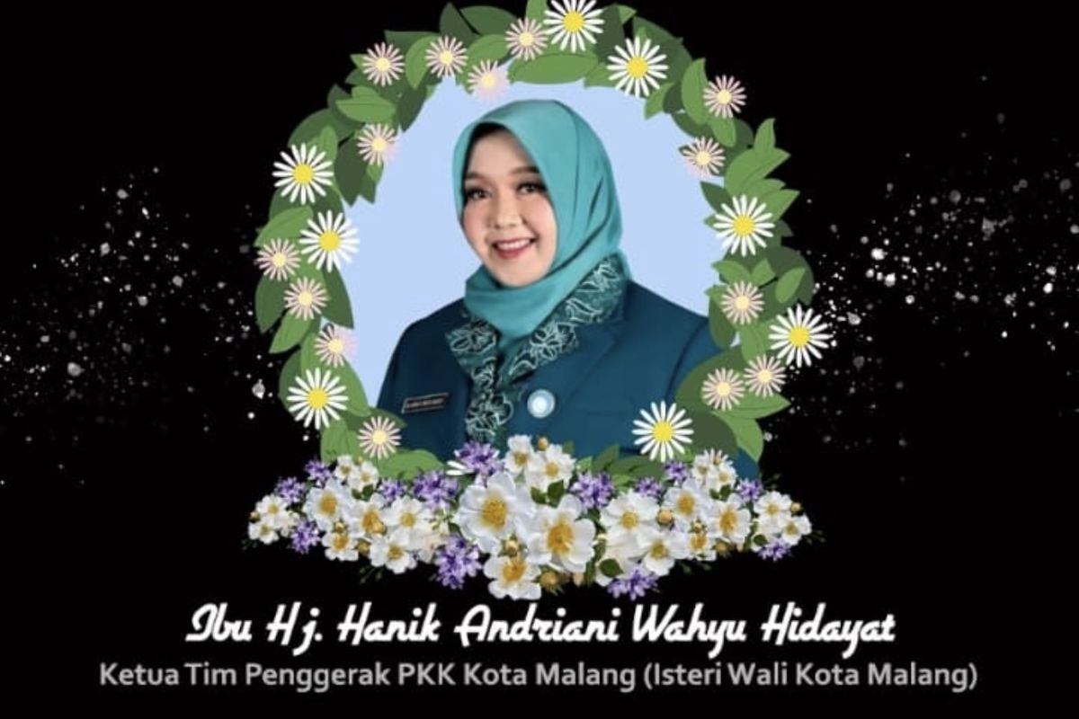 Poster ucapan belasungkawa Pemerintah Kabupaten Malang atas meninggalnya Istri Walikota Malang, Hj. Hanik Andriani Wahyu Hidayat