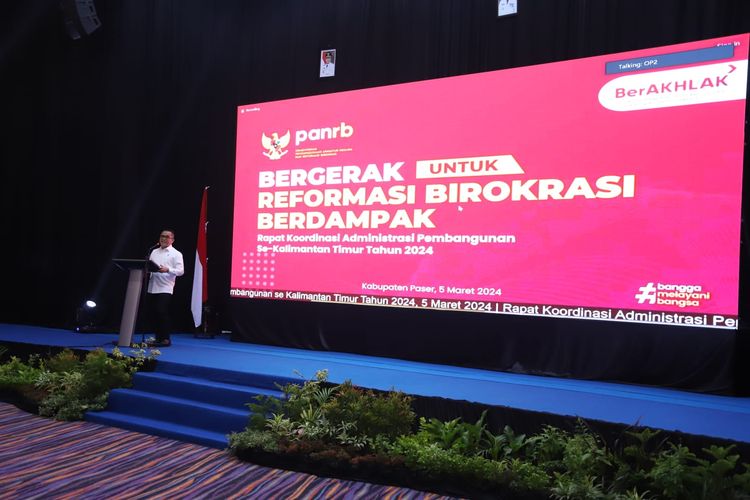 Menteri Pendayagunaan Aparatur Negara dan Reformasi Birokrasi (Menpan-RB) Abdullah Azwar Anas dalam acara Rapat Koordinasi Administrasi Pembangunan se-Kalimantan Timur Tahun 2024, Selasa (5/3/2024).