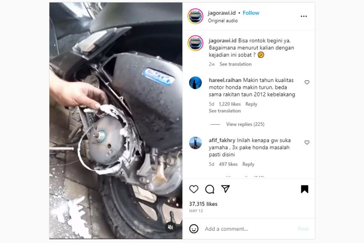 Video viral Honda PCX 160 mengalami kerusakan parah di bagian CVT