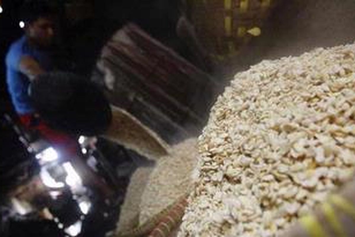 Siapkan Stok Untuk Pasca Mogok- Nardi (23) perajin tempe di Cicadas, Bandung, Jawa Barat, yang tetap berproduksi untuk menyiapkan stok setelah masa para pedagang dan perajin tahu dan tempe mogok, Rabu (25/7/2012). Perajin menyesalkan tidak adanya kontrol pemerintah yang membantu mengatasi melambungnya harga kedelai. Semenjak harga kedalai naik, mereka hanya bisa menyiasati dengan memperkecil ukuran produk.