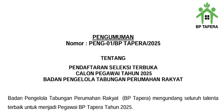 Lowongan Kerja BP Tapera 2025: Persyaratan dan Pendaftaran