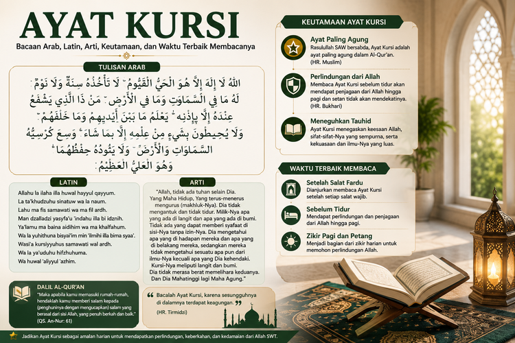 Ayat Kursi: Bacaan Arab, Latin, Arti, Keutamaan, dan Waktu Terbaik Membacanya