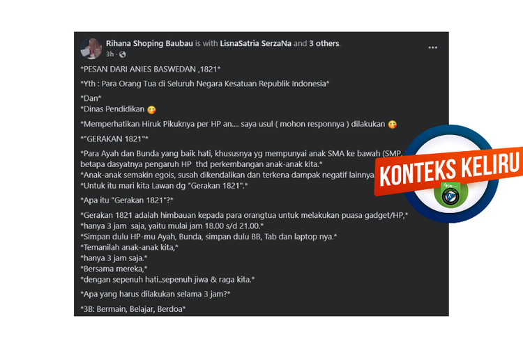 Klarifikasi, tidak benar Anies Baswedan serukan Gerakan 1821