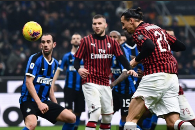 Pertandingan antara Inter Milan vs AC Milan yang berlangsung pada pekan ke-23 Serie A Liga Italia di Stadion Giuseppe Meazza, San Siro, Milan, Minggu, 9 Februari 2020.