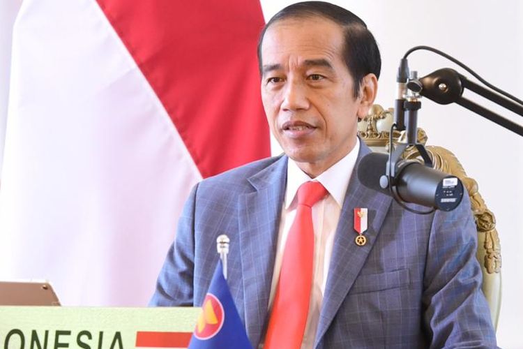 President Joko Widodo during a virtual East Asia Summit on Saturday, November 14, 2020 from the Presidential Palace in Bogor, West Java. 