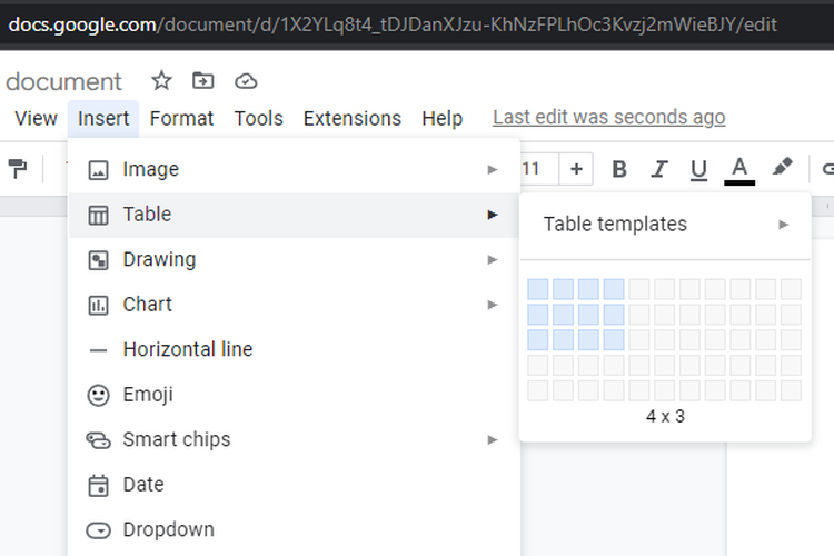 Cara membuat tabel di Google Docs via PC dan Laptop.