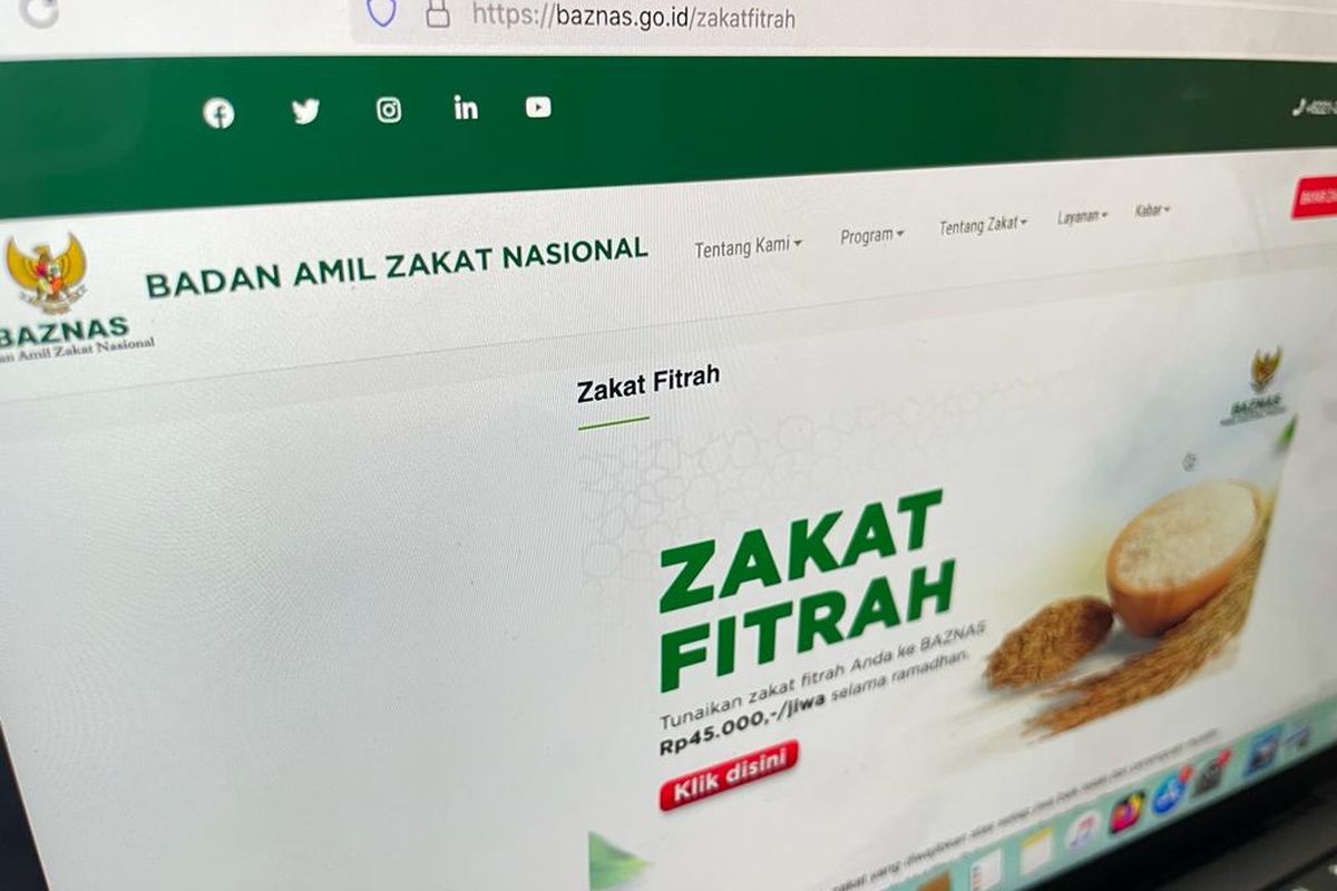 Ilustrasi cara bayar zakat fitrah online via website Baznas.