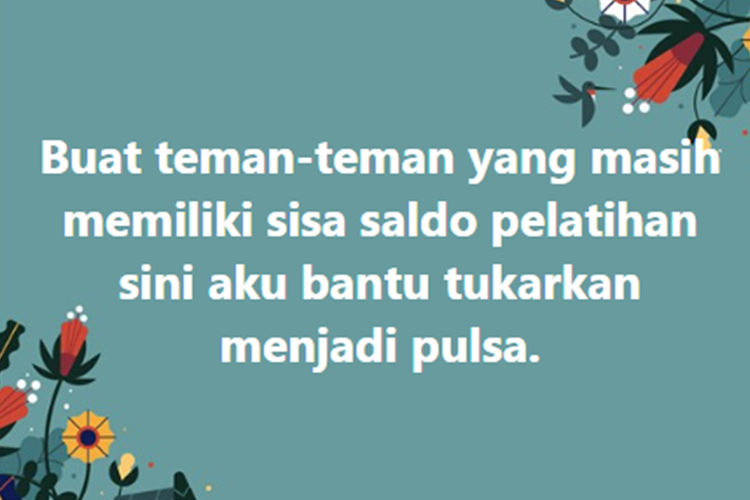 Tangkapan layar unggahan berisi penawaran jasa penukaran sisa saldo pelatihan Kartu Prakerja menjadi pulsa.