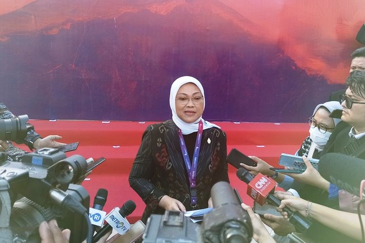 Menteri Ketenagakerjaan (Menaker) Ida Fauziyah, saat menyampaikan hasil 5 kesepakatan bersama G20 Labour and Employment Ministers Meeting (LEMM) di Jimbaran, Badung, Bali, pada Rabu (14/9/2022).