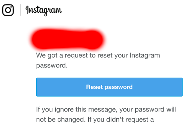 Ilustrasi permintaan reset password Instagram yang diminta oleh peretas.