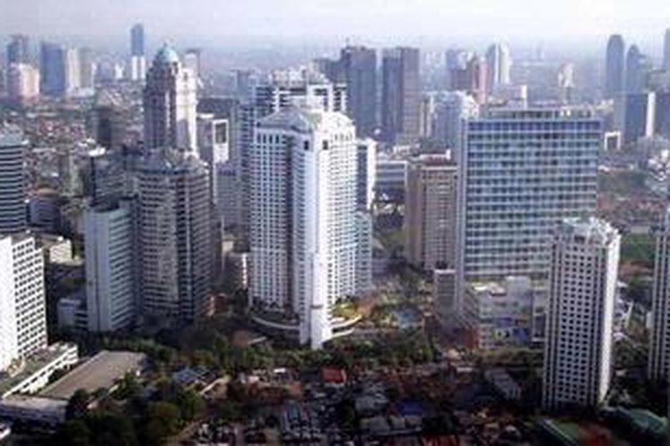 Gedung bertingkat kawasan perkantoran di Jakarta.  