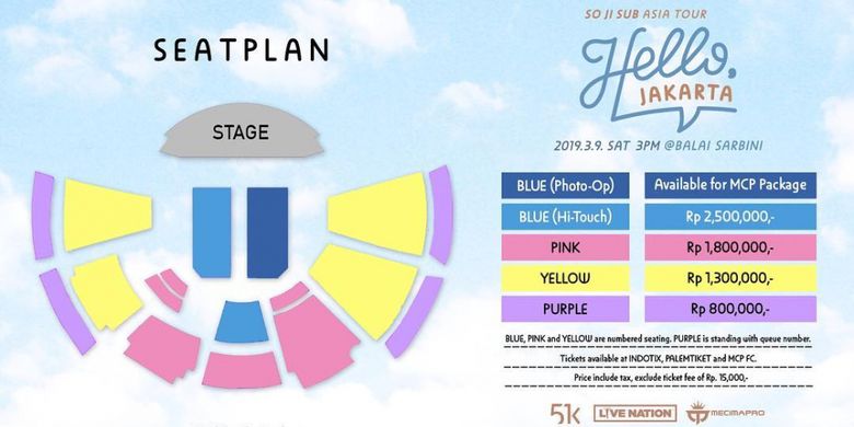 Foto seat plan dan daftar harga tiket fan meeting So Ji Sub di Jakarta.