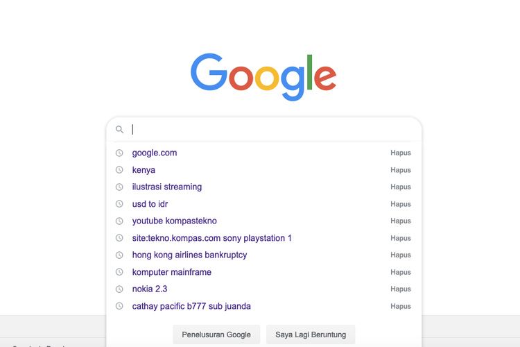 Ilustrasi riwayat pencarian Google.