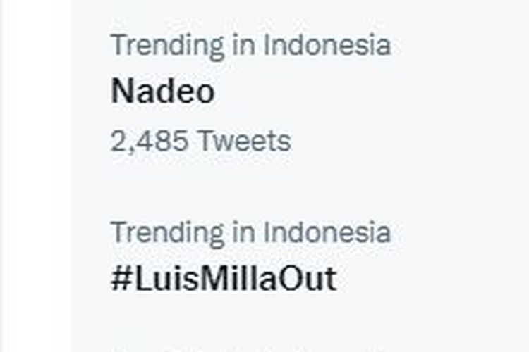 Tagar #LuisMillaOut sempat trending di Twitter ketika Persib Bandung kalah dari Bali United pada laga pekan keenam Liga 1, Selasa (23/8/2022). Luis Milla sudah diperkenalkan sebagai pelatih baru Persib, tetapi belum bisa mendampingi skuad Maung Bandung bertanding.