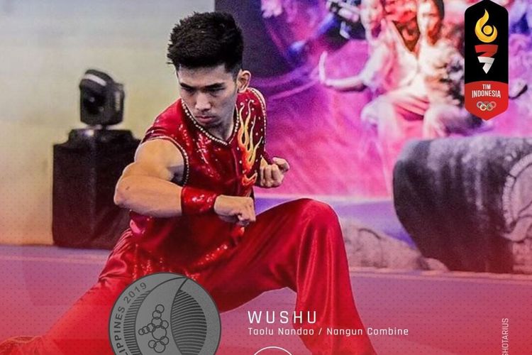 Atlet wushu Indonesia, Harris Horatius, meraih medali perak di SEA Games 2019.