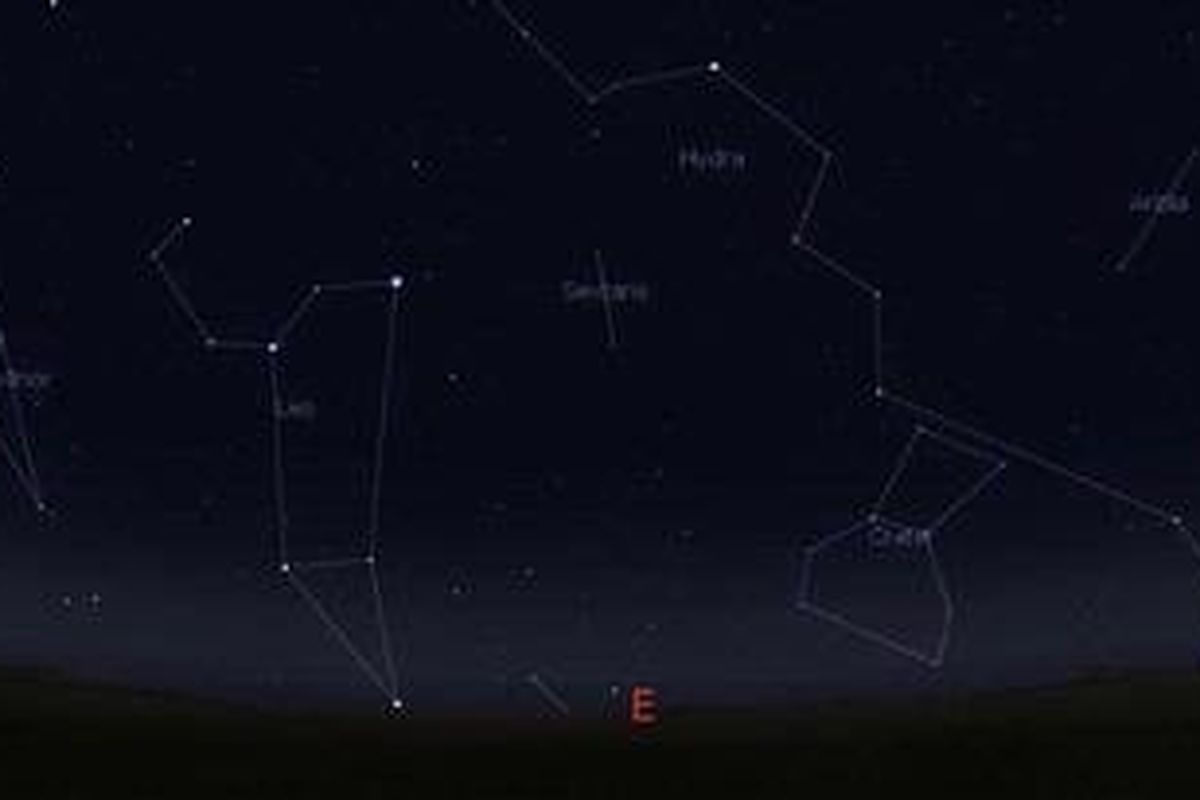 Arah pandang untuk menunggu meteor-meteor Leonid. Simulasi diambil dengan software Stellarium pukul 01.00, untuk Kamis (18/11/2010).