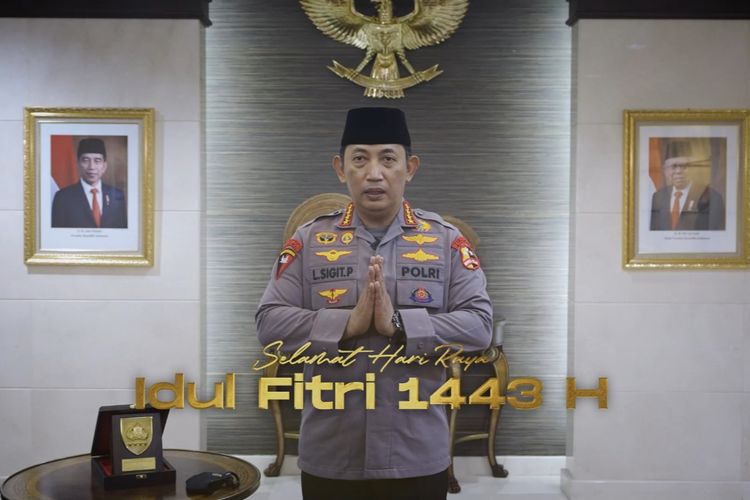 Kepala Kepolisian Negara Republik Indonesia (Kapolri) Jenderal Listyo Sigit Prabowo mengucapkan Selamat Hari Raya Idul Fitri 1443 Hijriah. Foto: Tangkapan Layar dari video yang dikirimkan Divisi Humas Polri