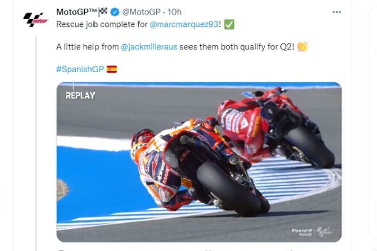 Strategi Marc Marquez slipstreaming pada Jack MIller saat MotoGP Spanyol 2022