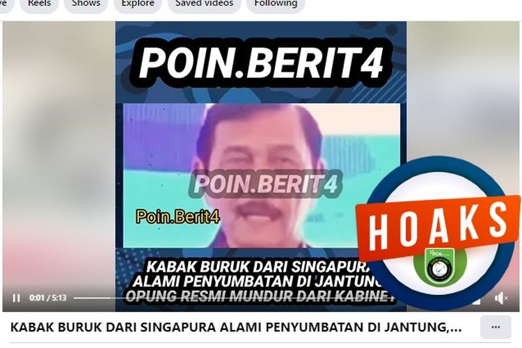 Tangkapan layar Facebook narasi yang menyebut Luhut  mundur dari Kabinet Indonesia Maju