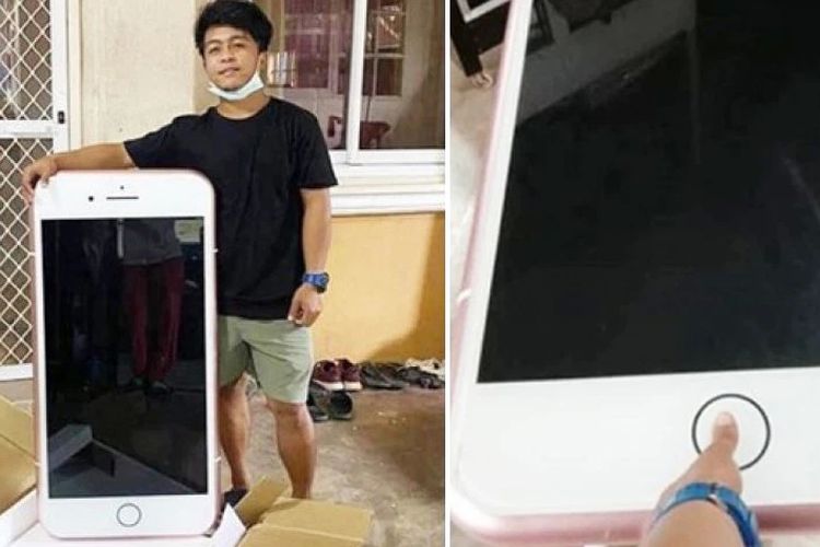 Pria di Thailand berniat membeli iPhone, tapi yang datang justru ponsel raksasa yang ternyata meja berbentuk iPhone.
