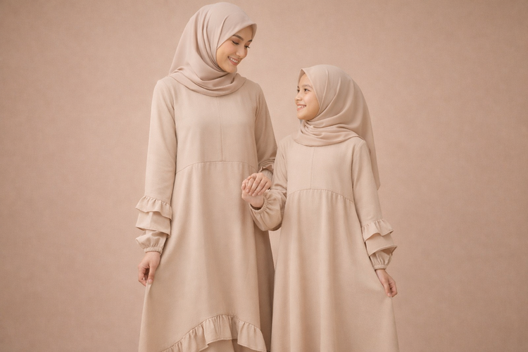 Gamis dengan Detail Ruffle atau Layer