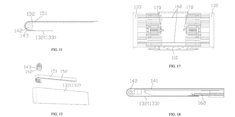 Ilustrasi cara kerja layar laptop ultrawide yang dapat digulung dalam paten Lenovo