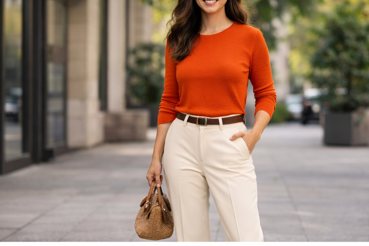Padukan celana cream dengan warna netral hingga bold untuk tampilan stylish, elegan, dan mudah disesuaikan dengan berbagai suasana.